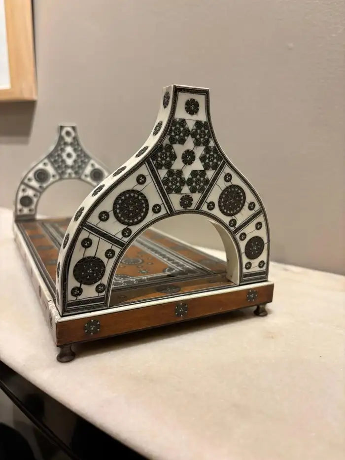 Anglo Indian Rosewood Folding Book Stand of Bone & Metal with Ebony Inlay