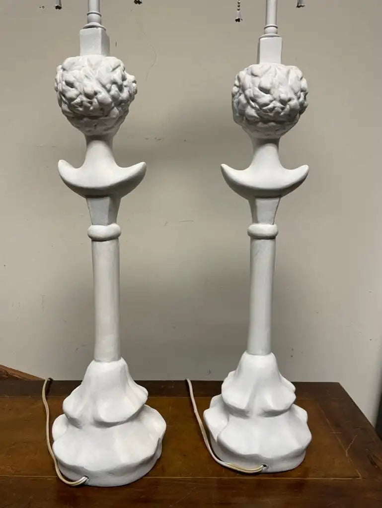 Pair Painted Plaster Table Lamps After Alberto Giacometti, "Tete de Femme"