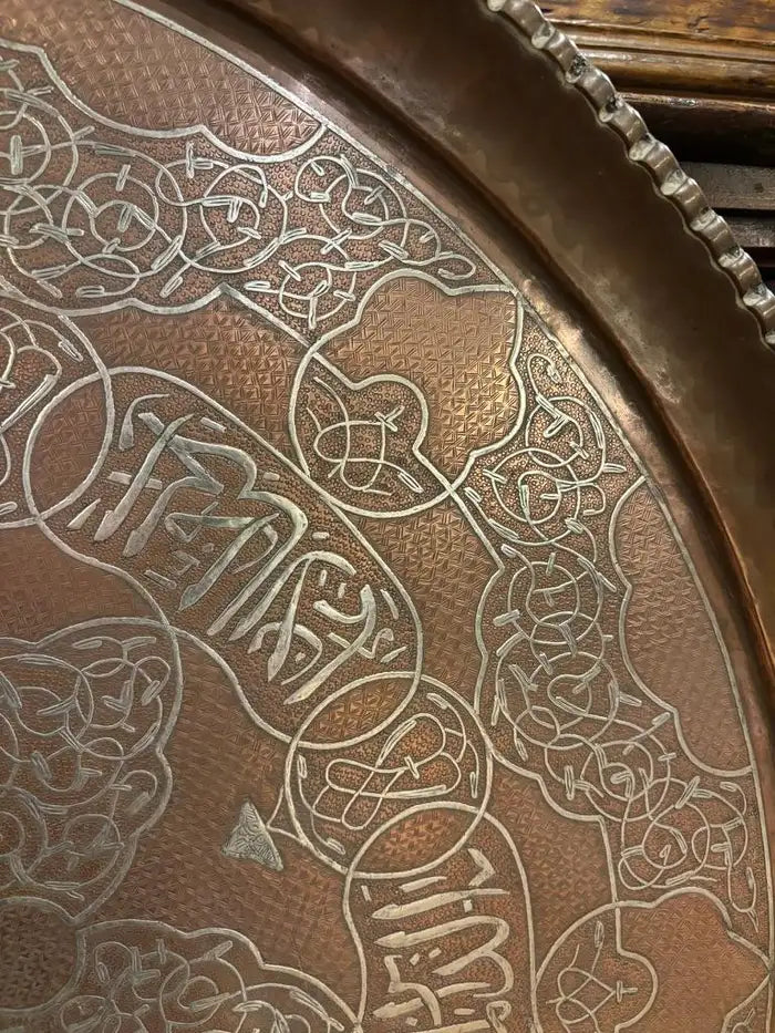Moroccan Copper Charger Tray wih Silver Inlay, Circa 1900