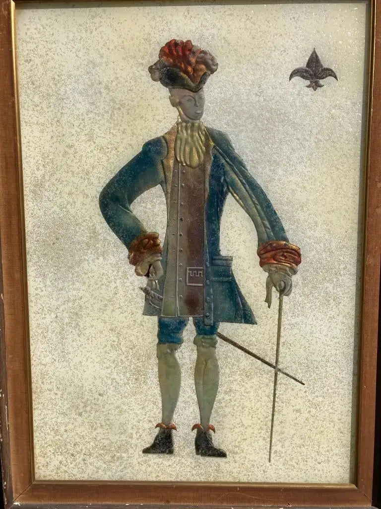 Pair of Italian Mid-Century Modern Reverse Glass Paintings of Royalty