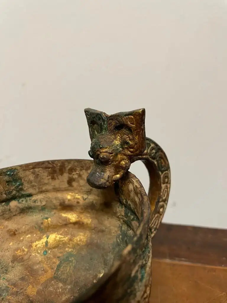 Chinese Archaic Style Gilt Bronze and Verdigris Vessel