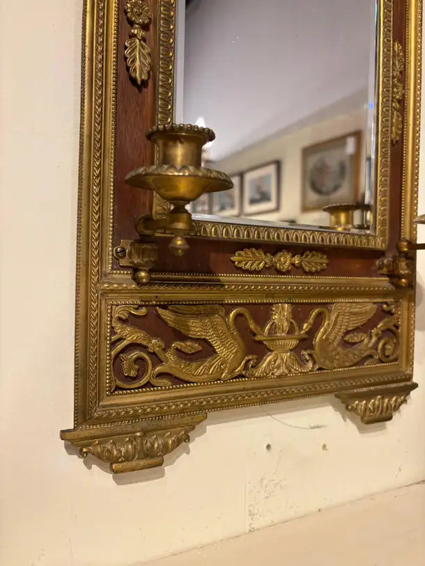 French Empire Style Gilt Bronze Two Light Candle Sconce with Swan Decoration