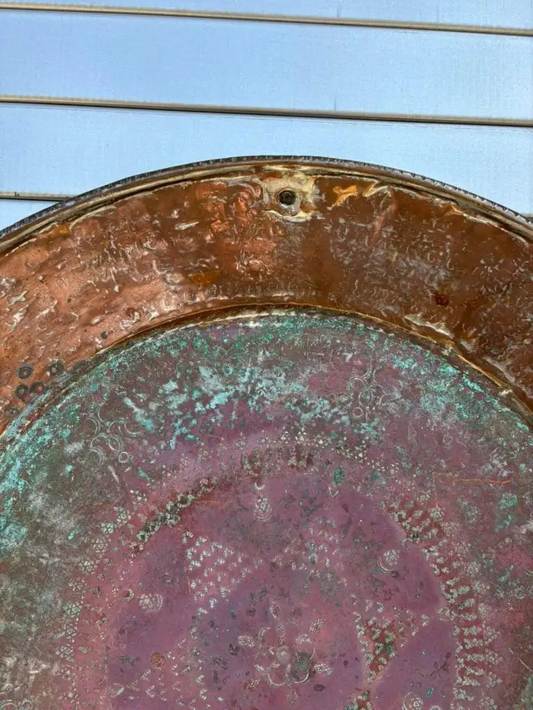 Moroccan Copper Charger With Etched Designs and Great Color