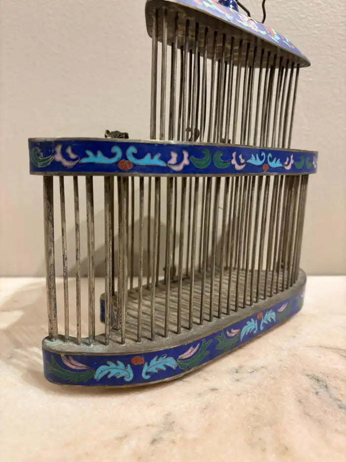 Chinese Cloisonne Enamel Cricket Cage with Dragon Heads, Circa 1900