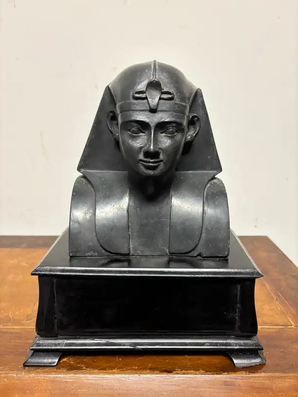 Ancient Egyptian Style Bust of a Pharaoh on Black Lacquer Base