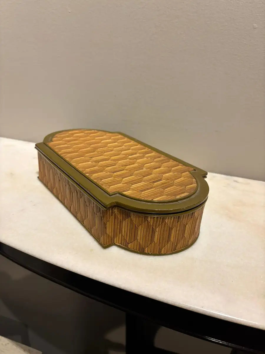 Anglo Indian Diamond Pattern Straw Work Box