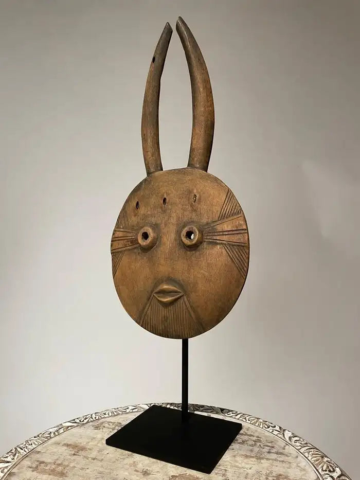 African Goli Style Tribal Mask Mounted on a Custom Steel Base