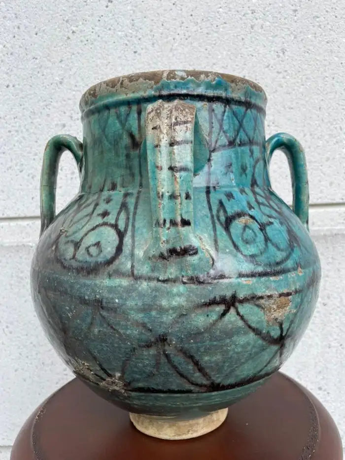 18th Century Turkish Ottoman Turquoise Glazed Storage Jar