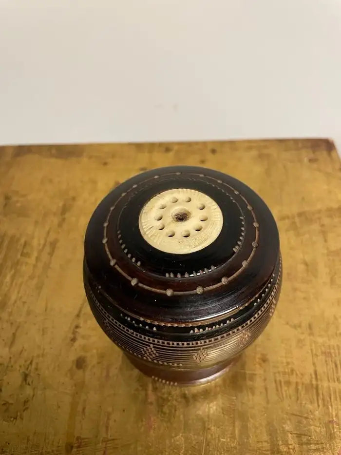 Whaler Made Bone and Ebonized Wood Round Lidded Box