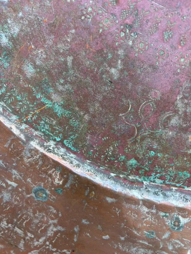 Moroccan Copper Charger With Etched Designs and Great Color
