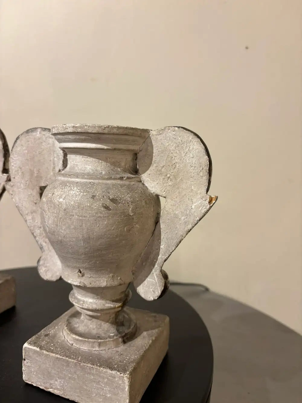 Pair 18th Italian Century Carved Silver Gilt Two Handled Urns