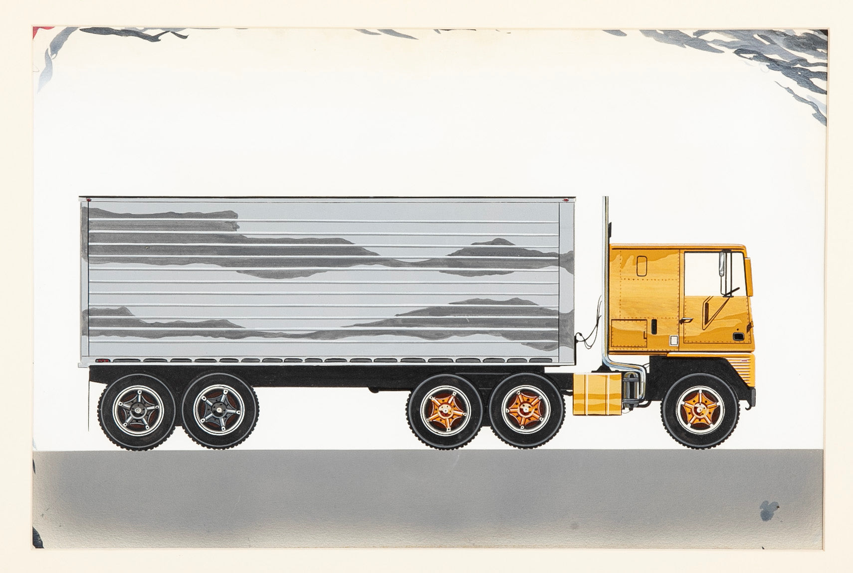 Original Signed Ink & Wash on Paper by American Automobile Artist Russell J. Von Sauers