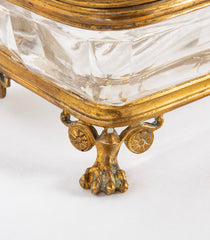 19th Century French Long Cut Crystal Box with Bronze Mounts & Key