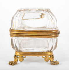 19th Century French Long Cut Crystal Box with Bronze Mounts & Key