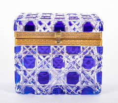 Royal Blue Cut to Clear Glass Box with Starburst Bottom