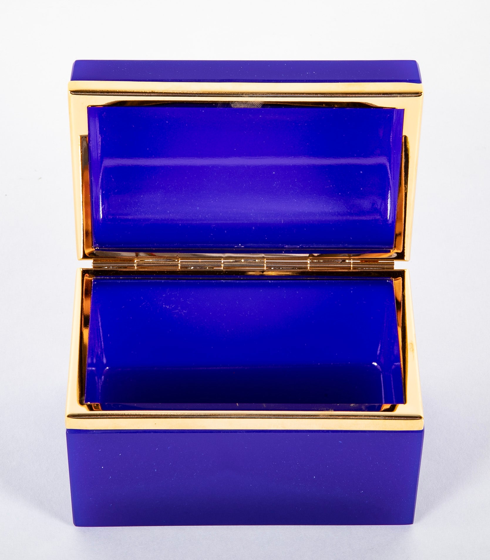 Mid-Century Domed Top Blue Opaline Box