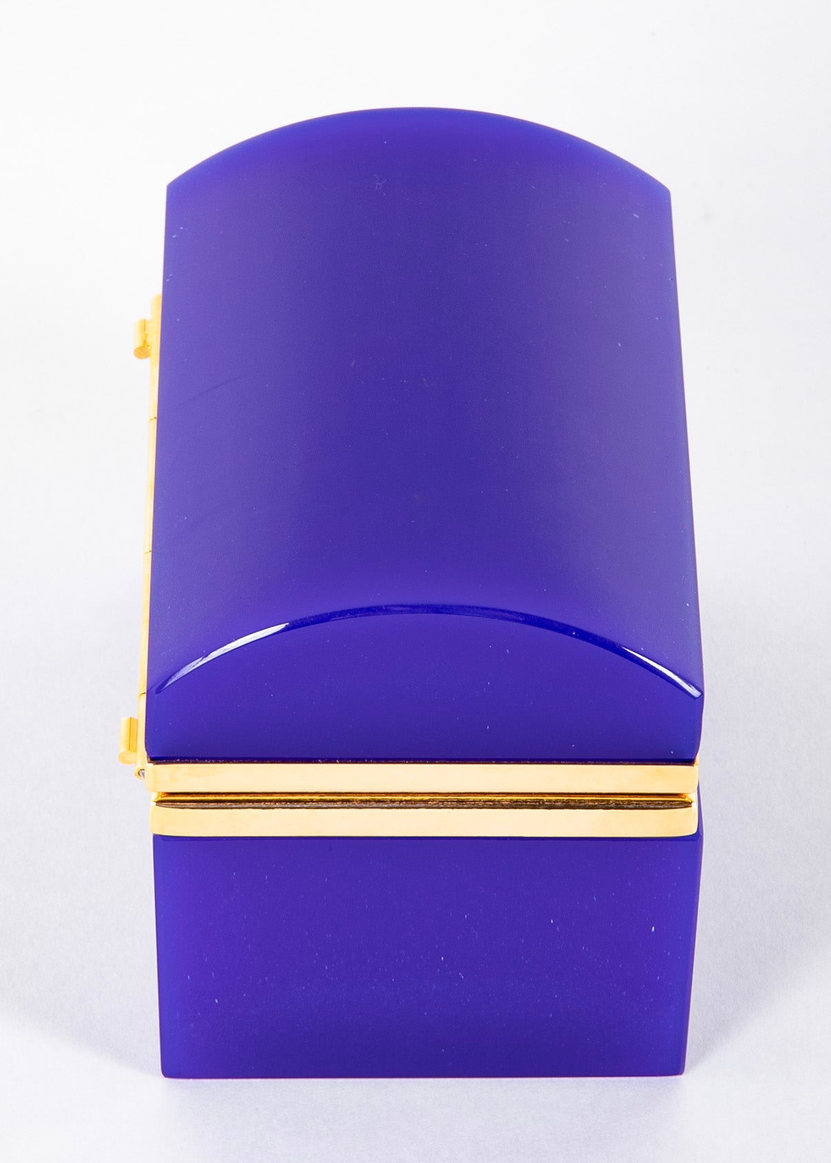 Mid-Century Domed Top Blue Opaline Box