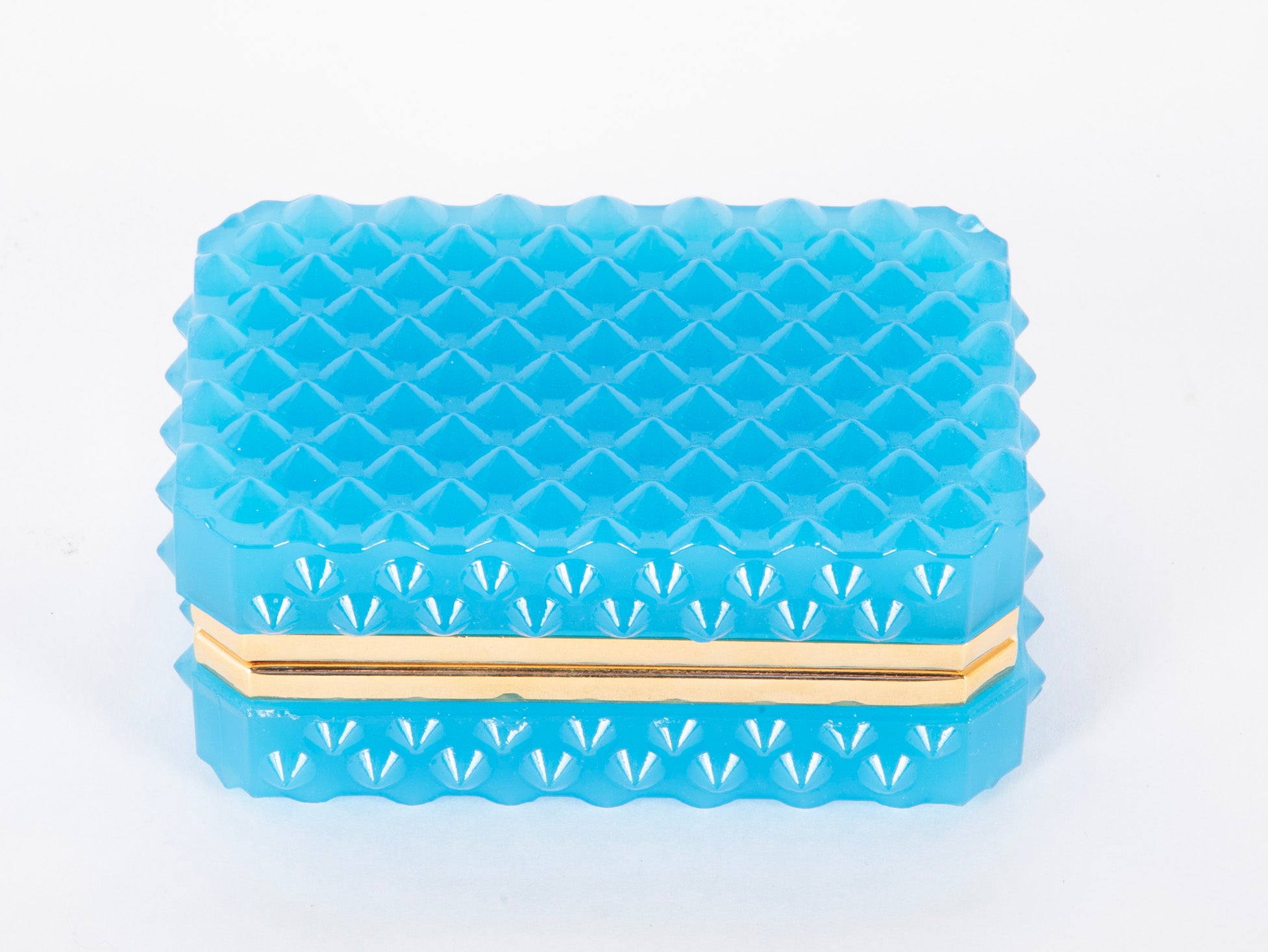 A French Turquoise Opaline Glass Box with Raised Bubbles