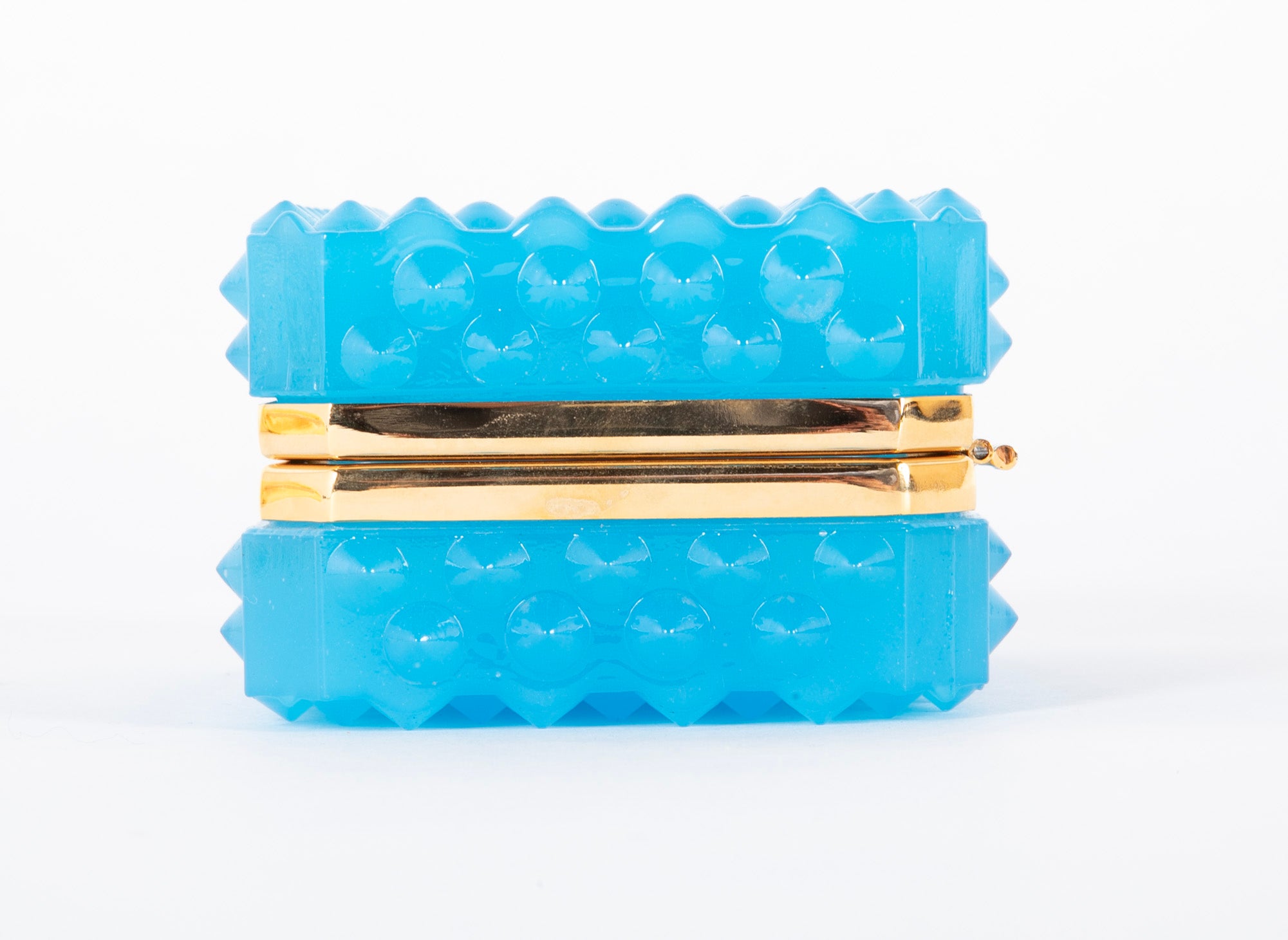 A French Turquoise Opaline Glass Box with Raised Bubbles