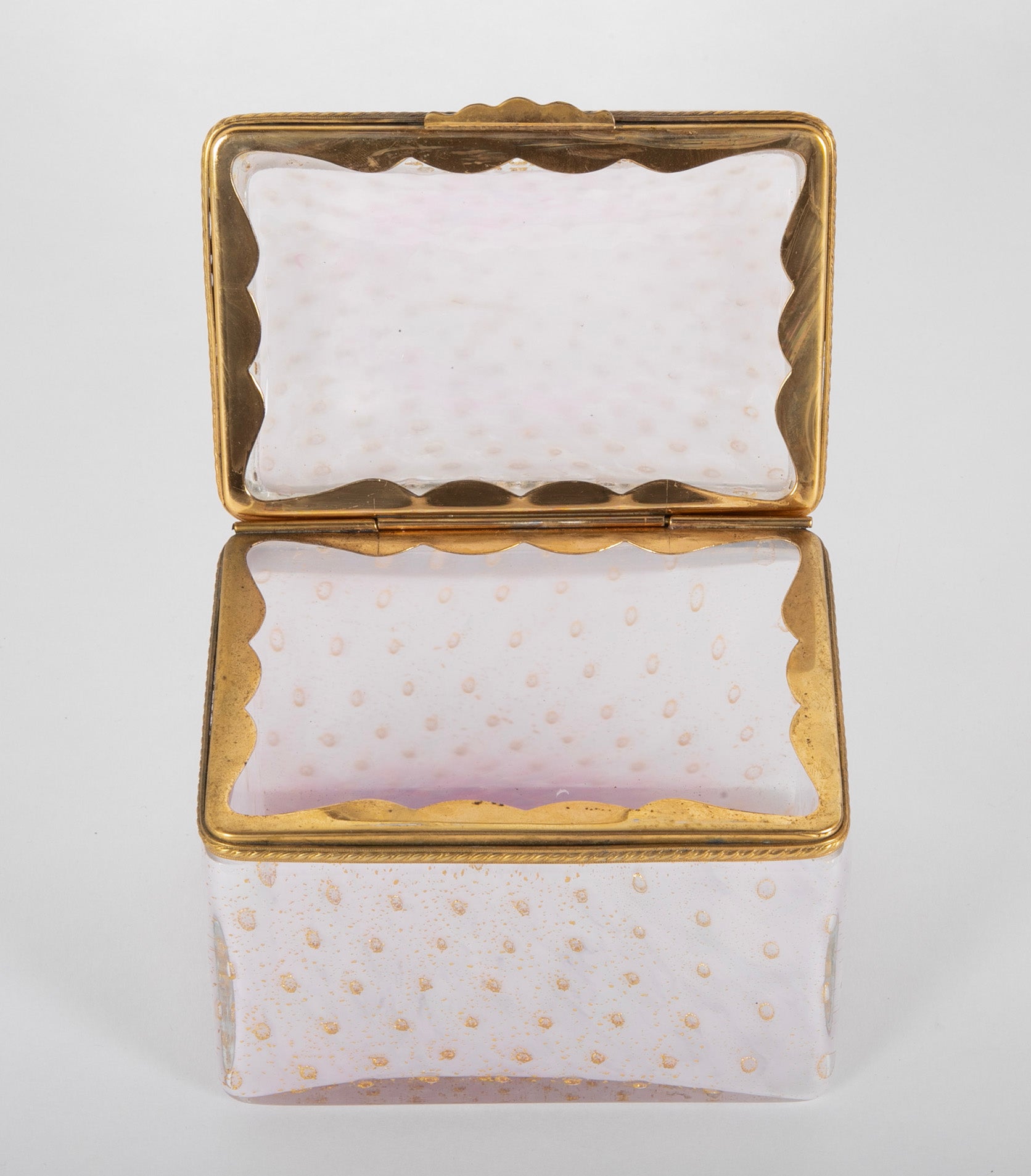 Pale Pink Opaline Glass Box with Controlled Bubbles & Gold Flecks