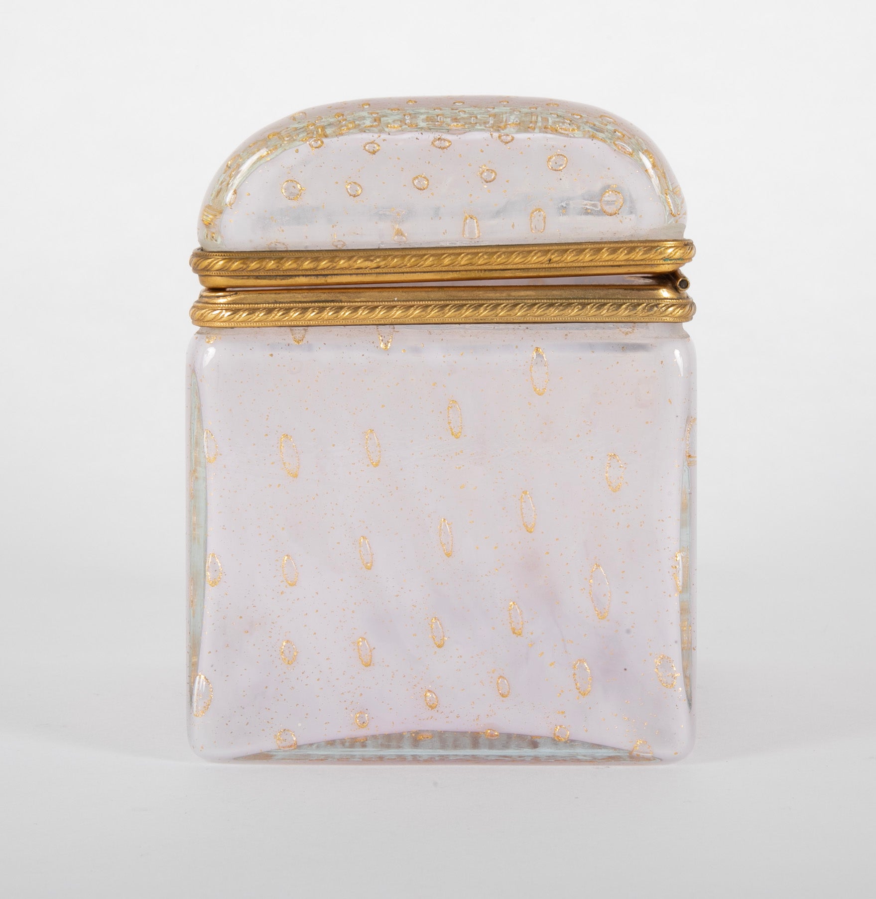 Pale Pink Opaline Glass Box with Controlled Bubbles & Gold Flecks