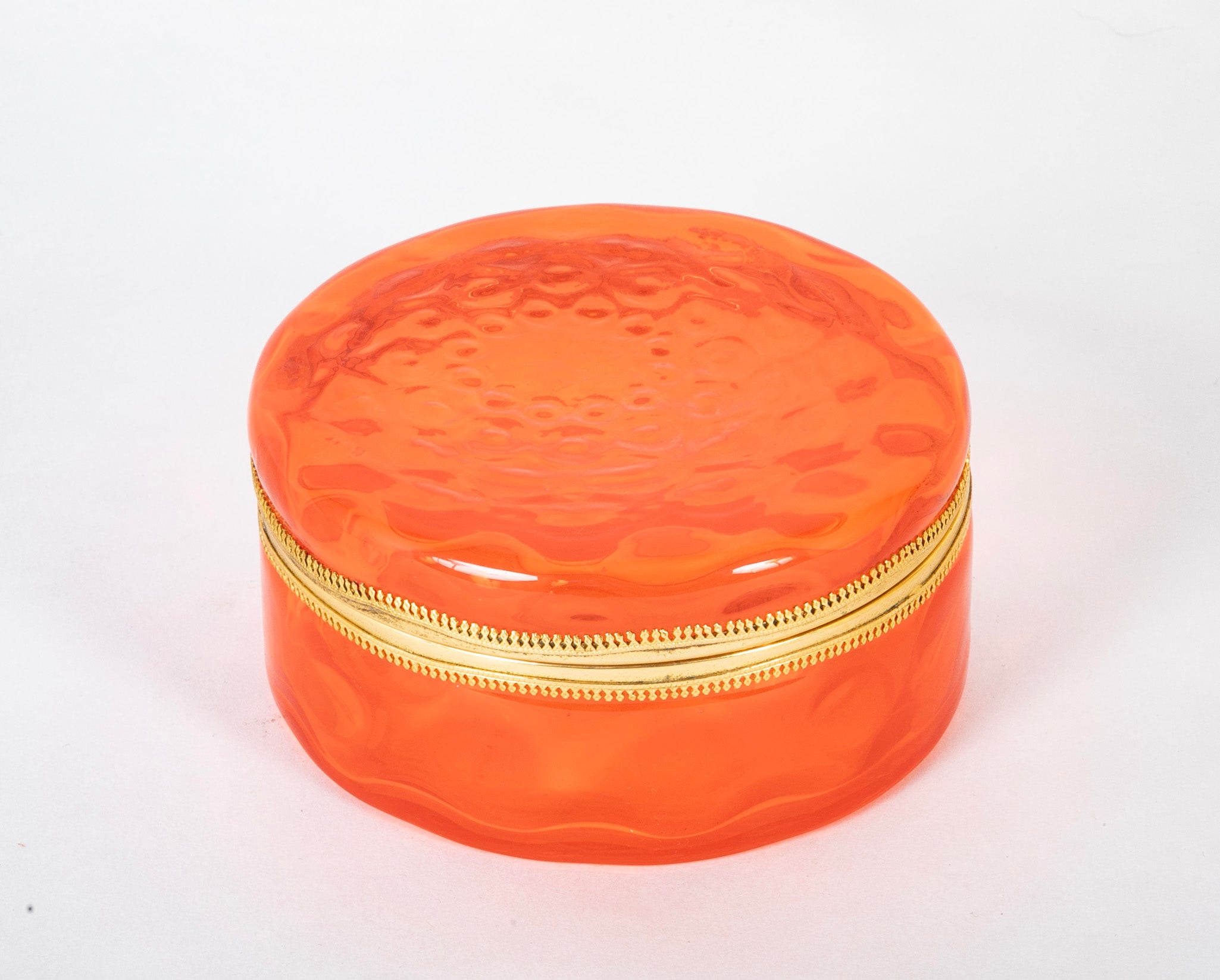 A Bright Orange Round Murano Glass Box