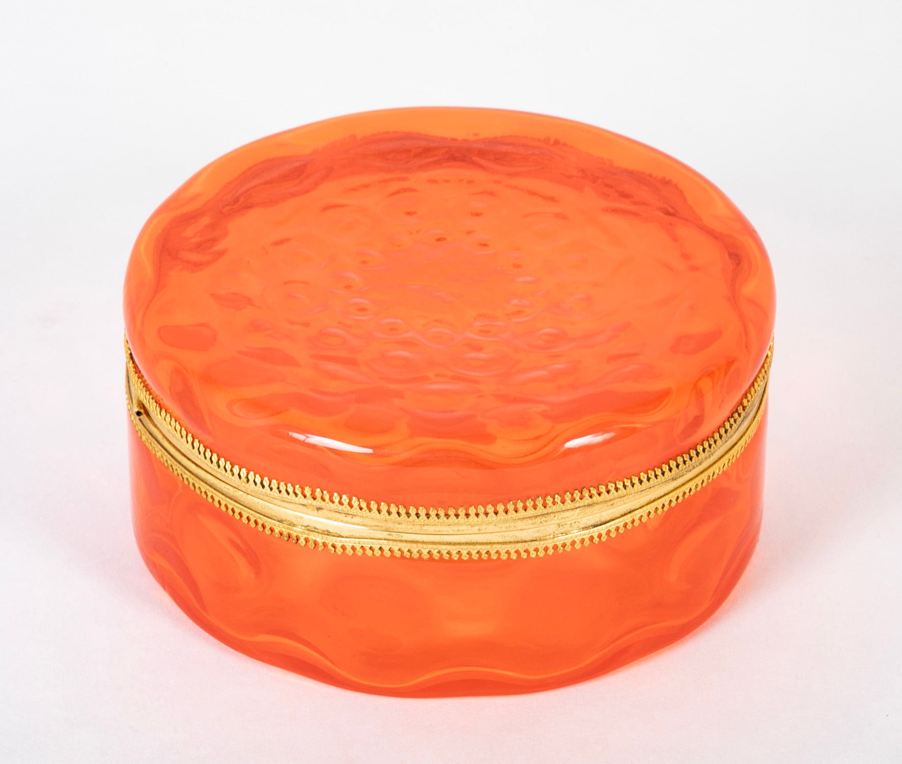 A Bright Orange Round Murano Glass Box
