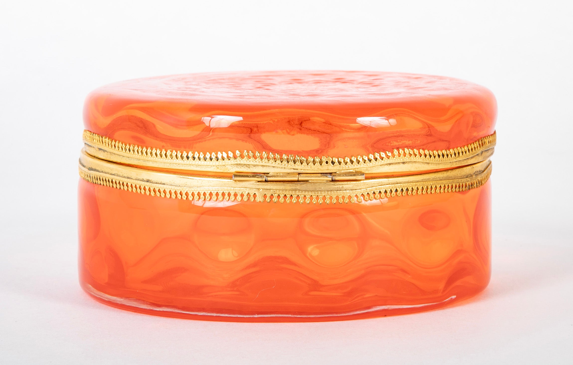 A Bright Orange Round Murano Glass Box