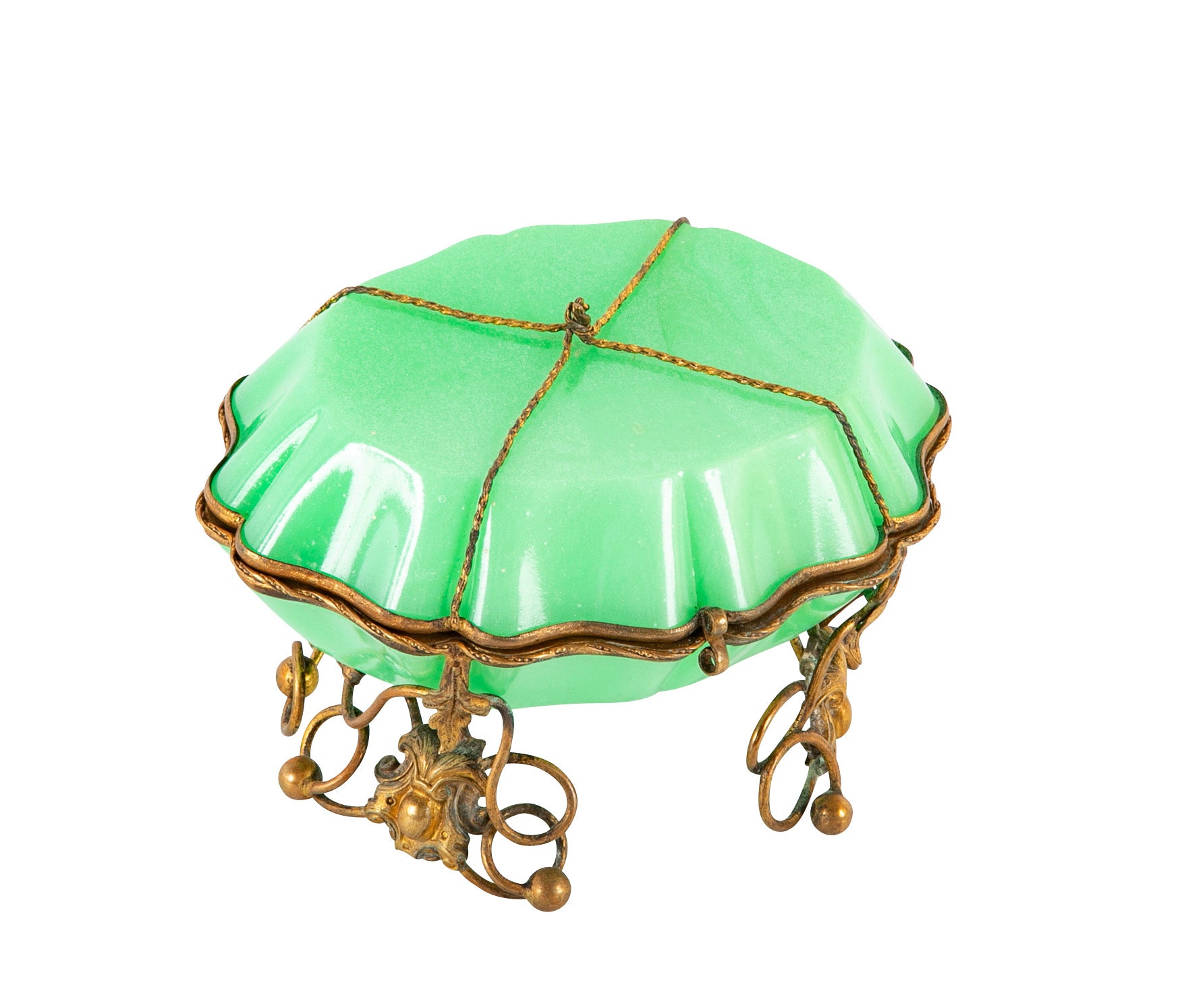 Antique French Opaline Glass Box of Rare Shape & Mounts