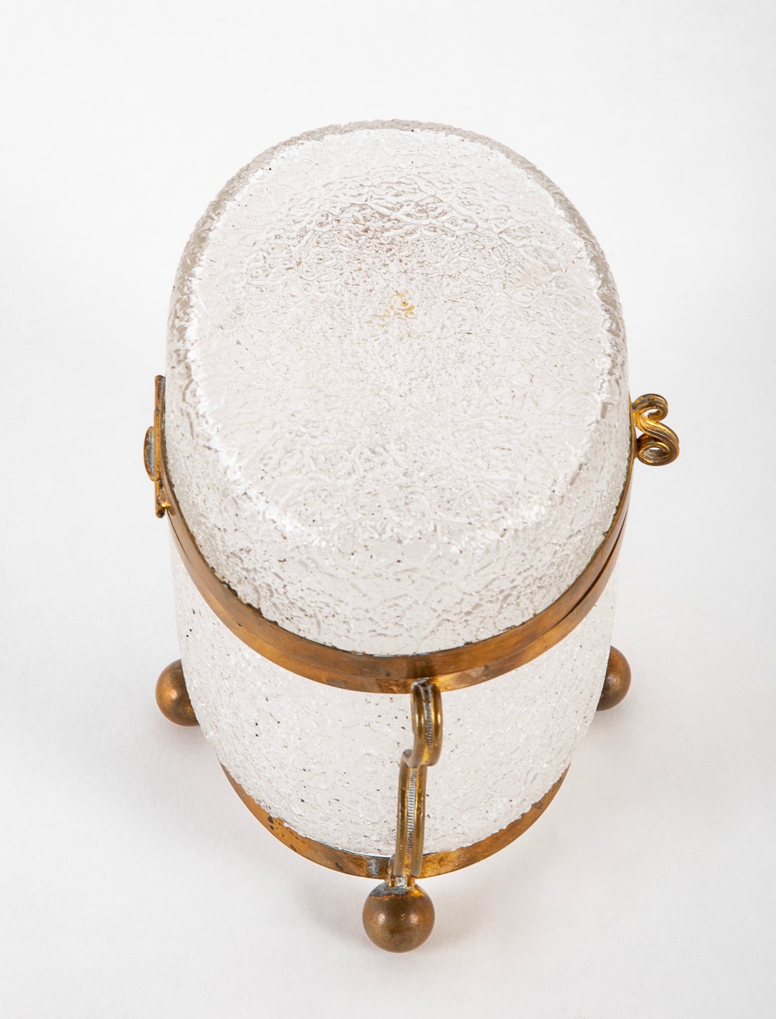 A Clear Crackle Glass Box with Brass Mounts and Feet