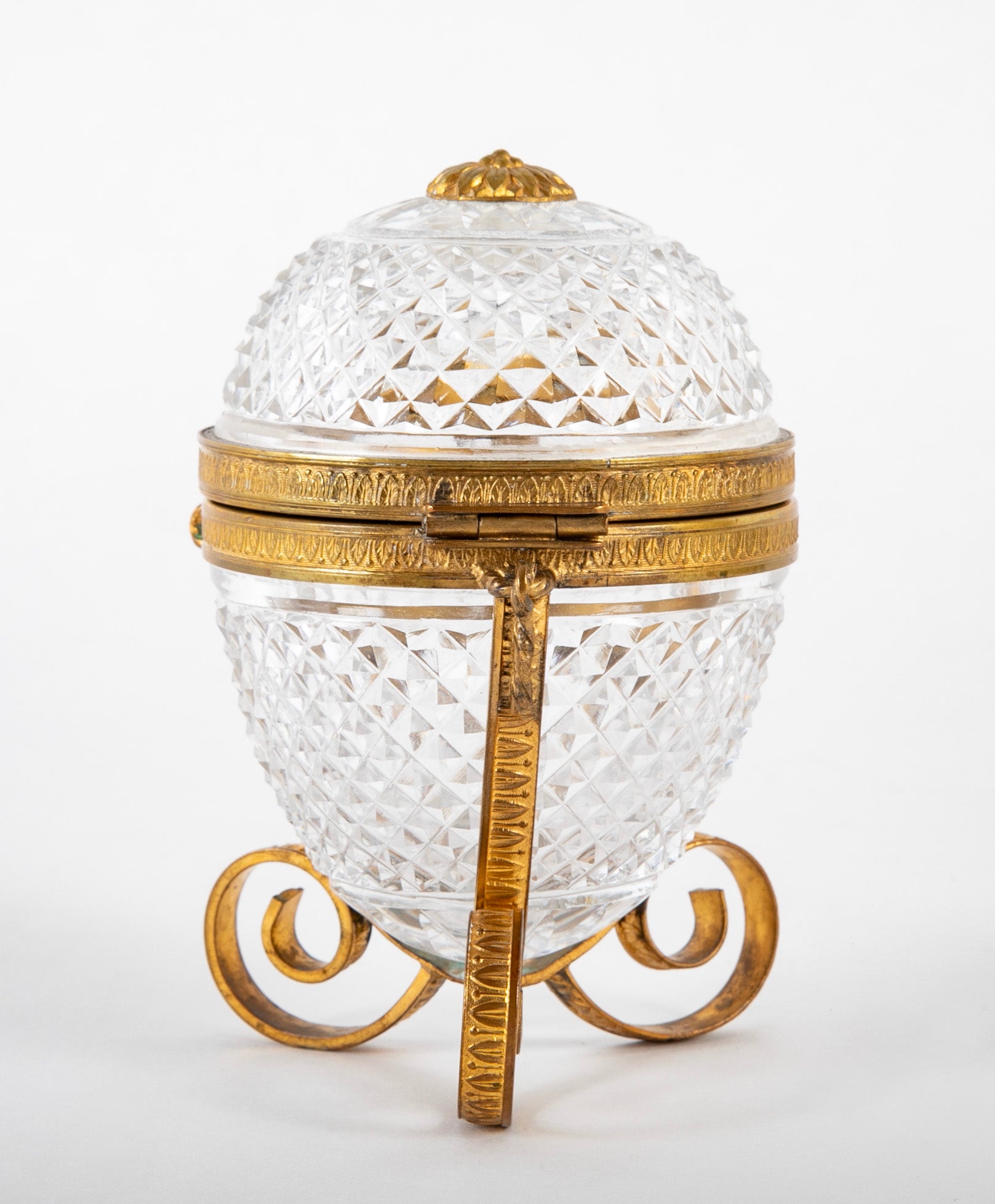 Antique Cut Crystal Box with Bronze Mounts & Bronze Hand as Closure