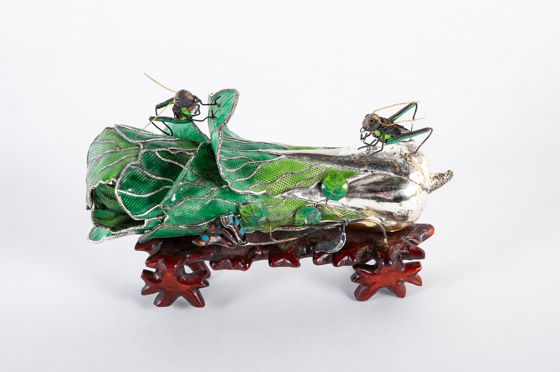 Very Rare Chinese Plique a Jour Glass and Sterling Silver Sculpture