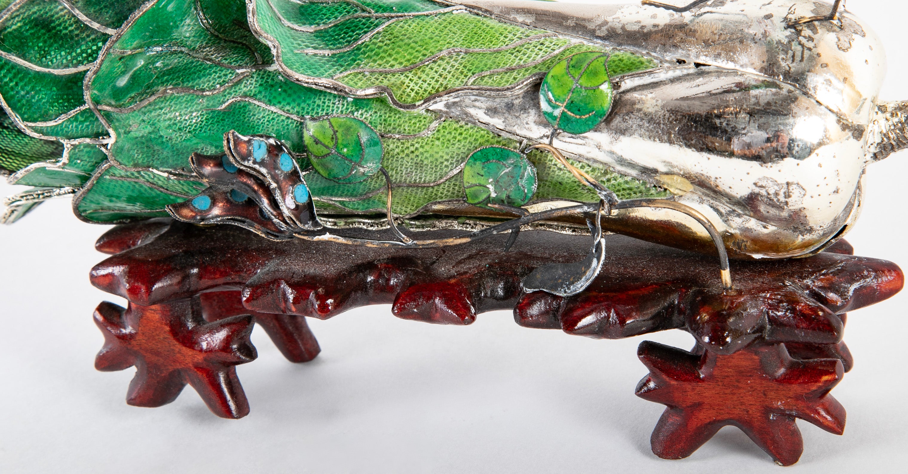 Very Rare Chinese Plique a Jour Glass and Sterling Silver Sculpture