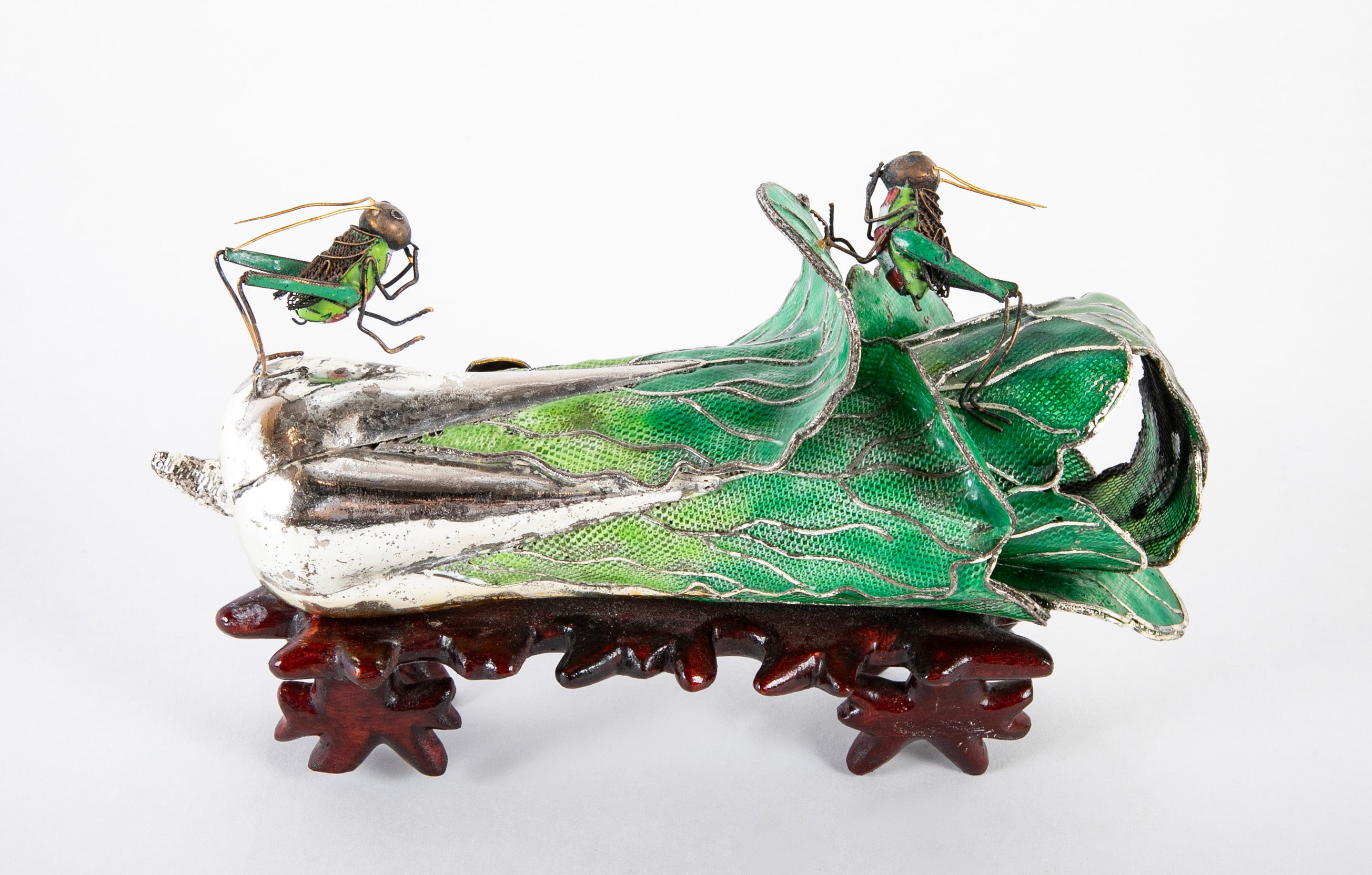 Very Rare Chinese Plique a Jour Glass and Sterling Silver Sculpture