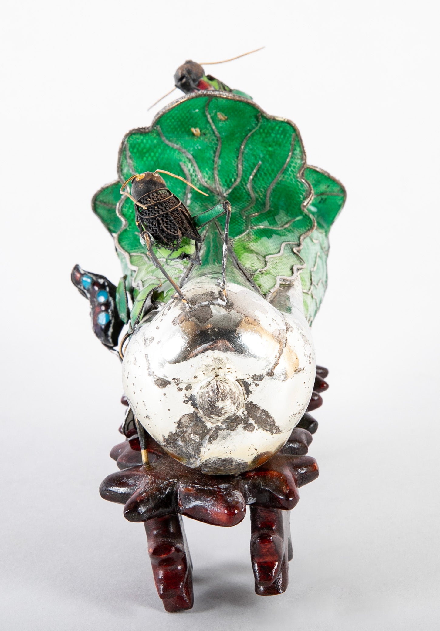 Very Rare Chinese Plique a Jour Glass and Sterling Silver Sculpture