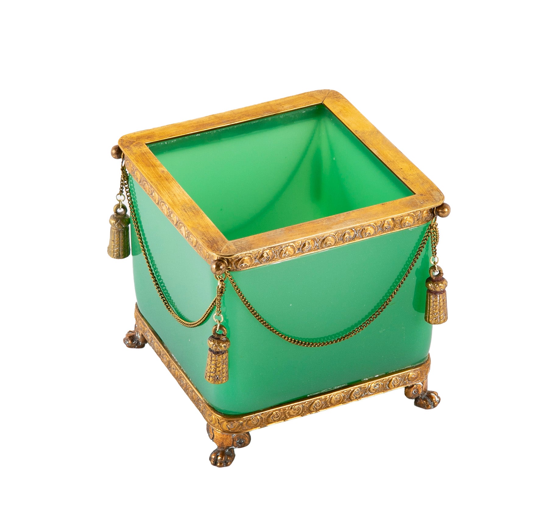 A French Green Opaline Glass Cachepot with Gilt Mounting