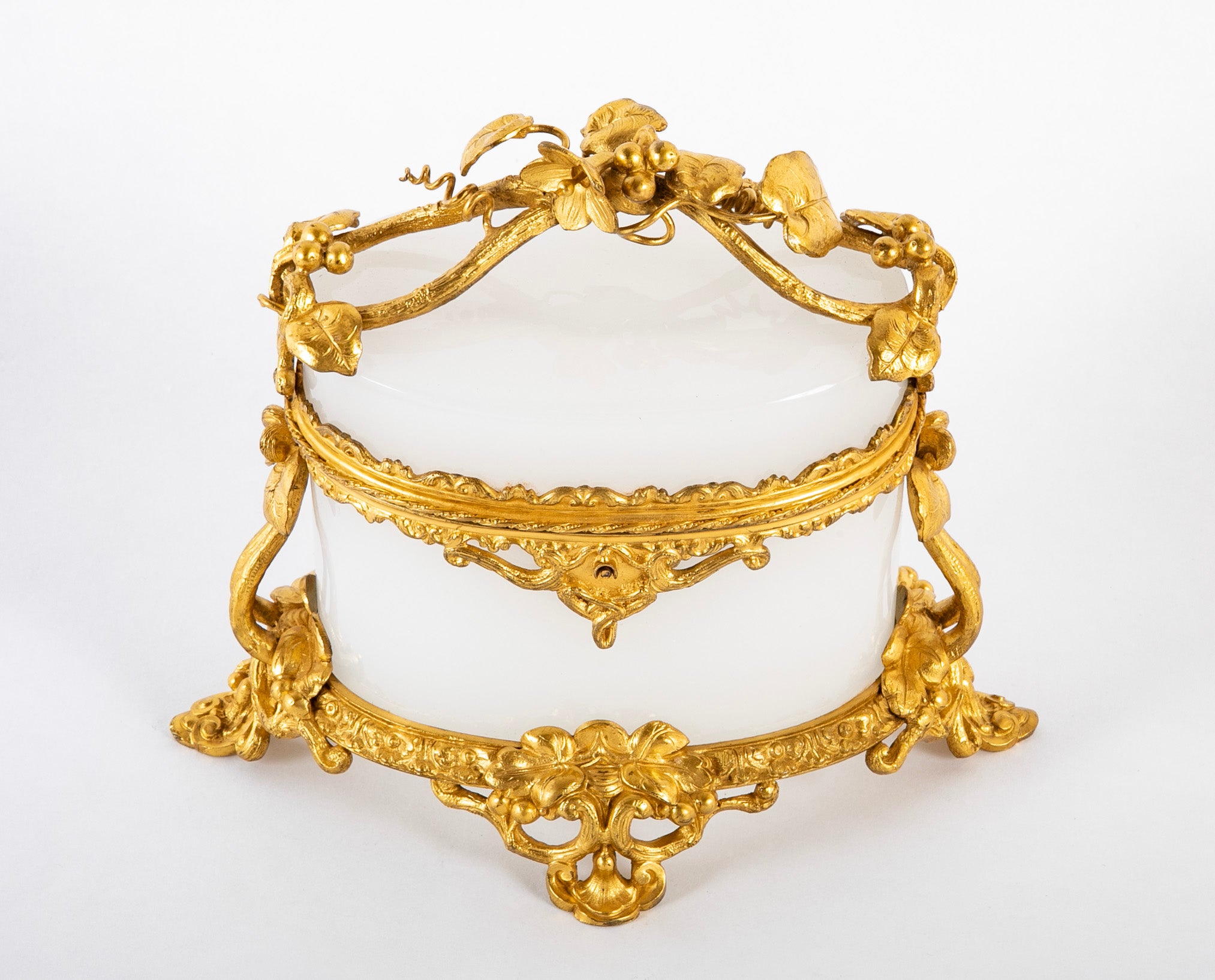 19th Century French White Opaline Glass Box with Stunning Bronze Mounts