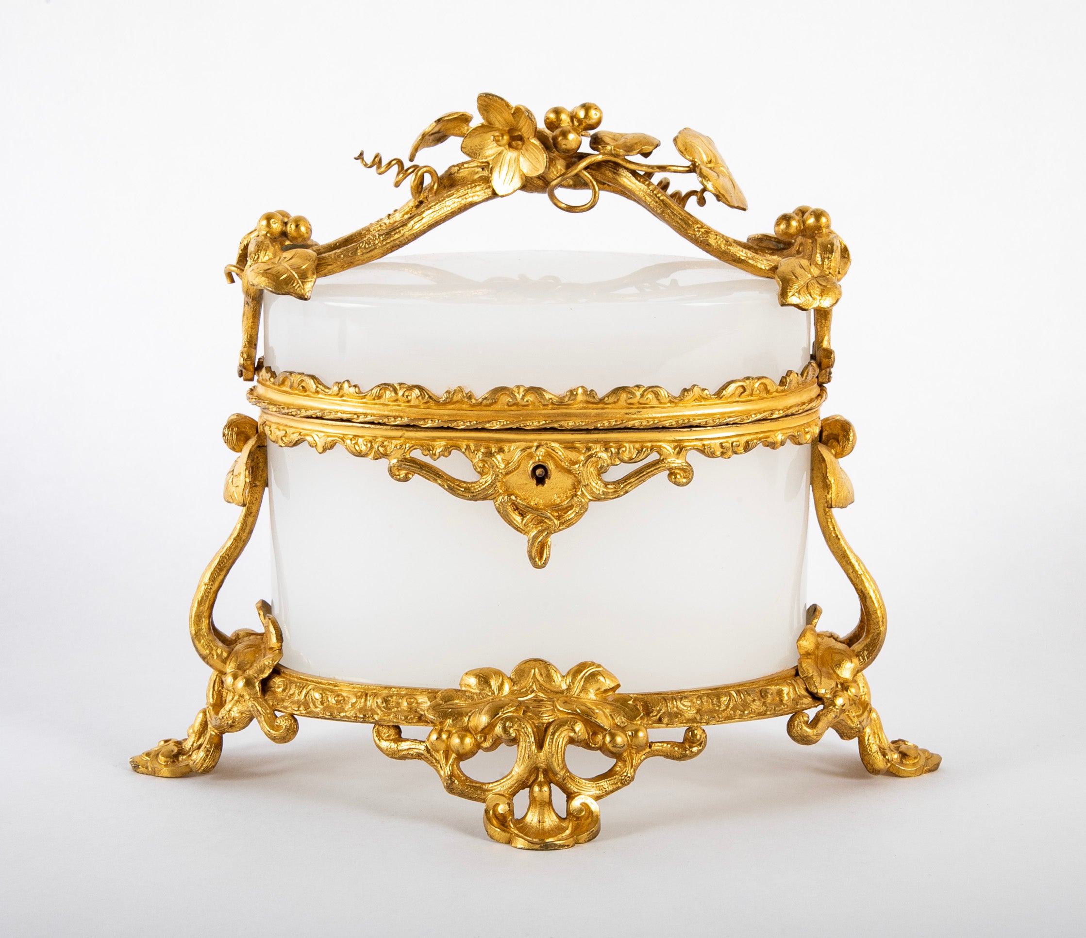 19th Century French White Opaline Glass Box with Stunning Bronze Mounts