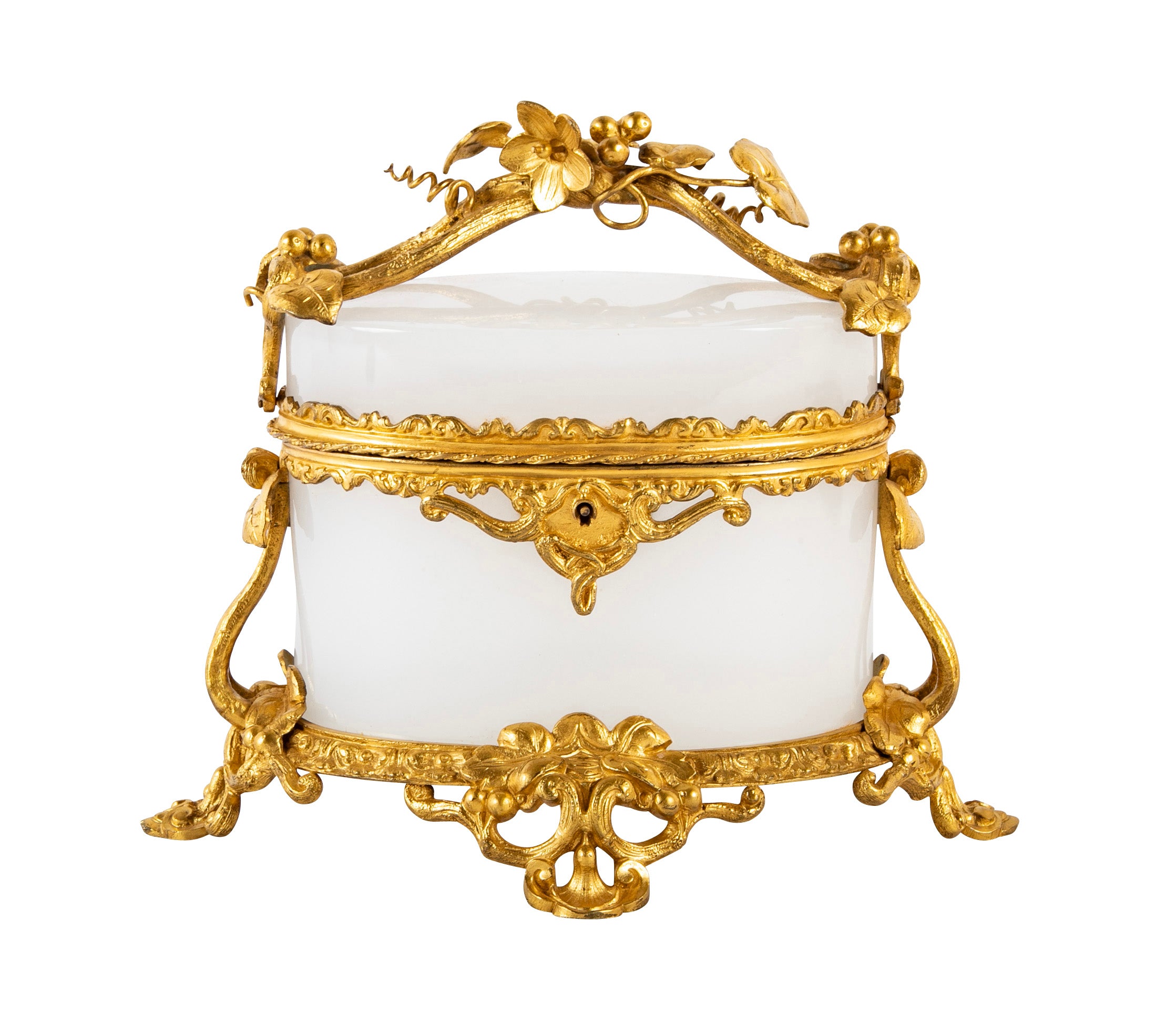 19th Century French White Opaline Glass Box with Stunning Bronze Mounts