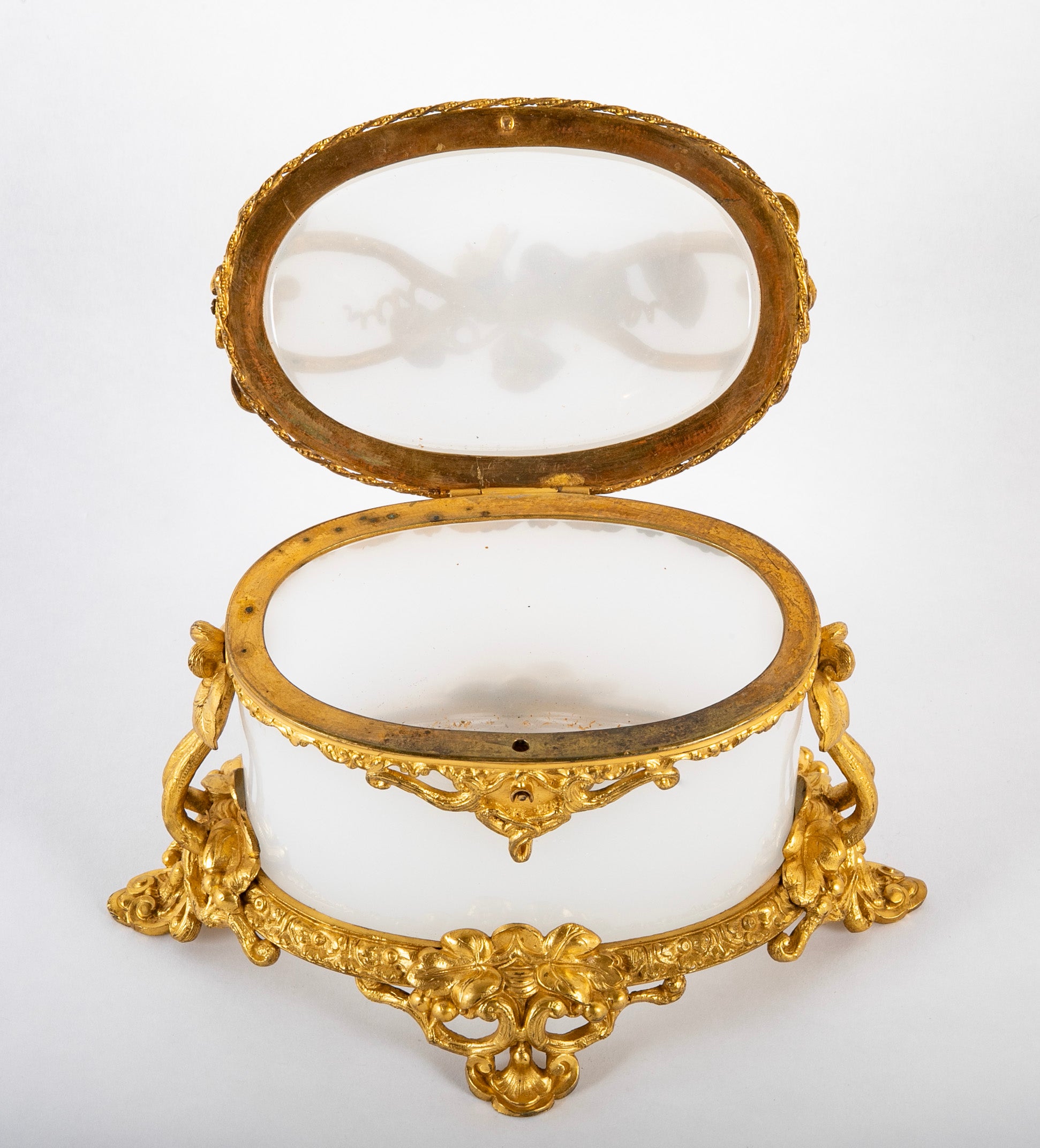 19th Century French White Opaline Glass Box with Stunning Bronze Mounts