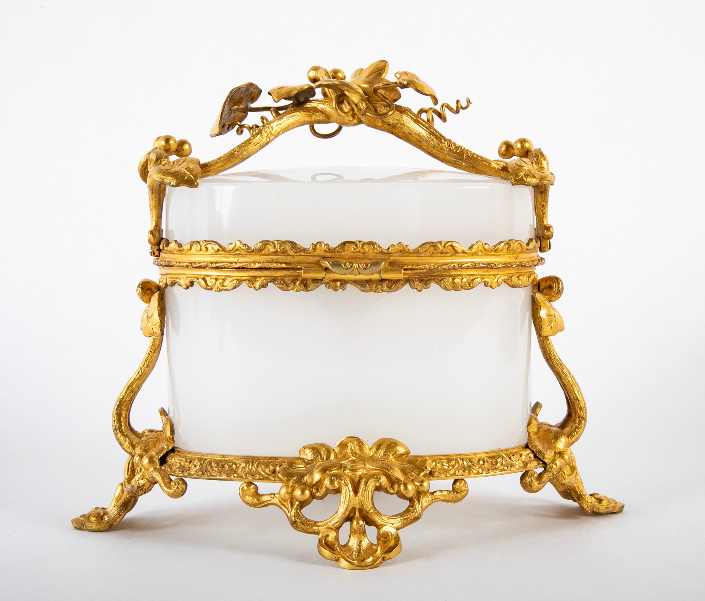 19th Century French White Opaline Glass Box with Stunning Bronze Mounts