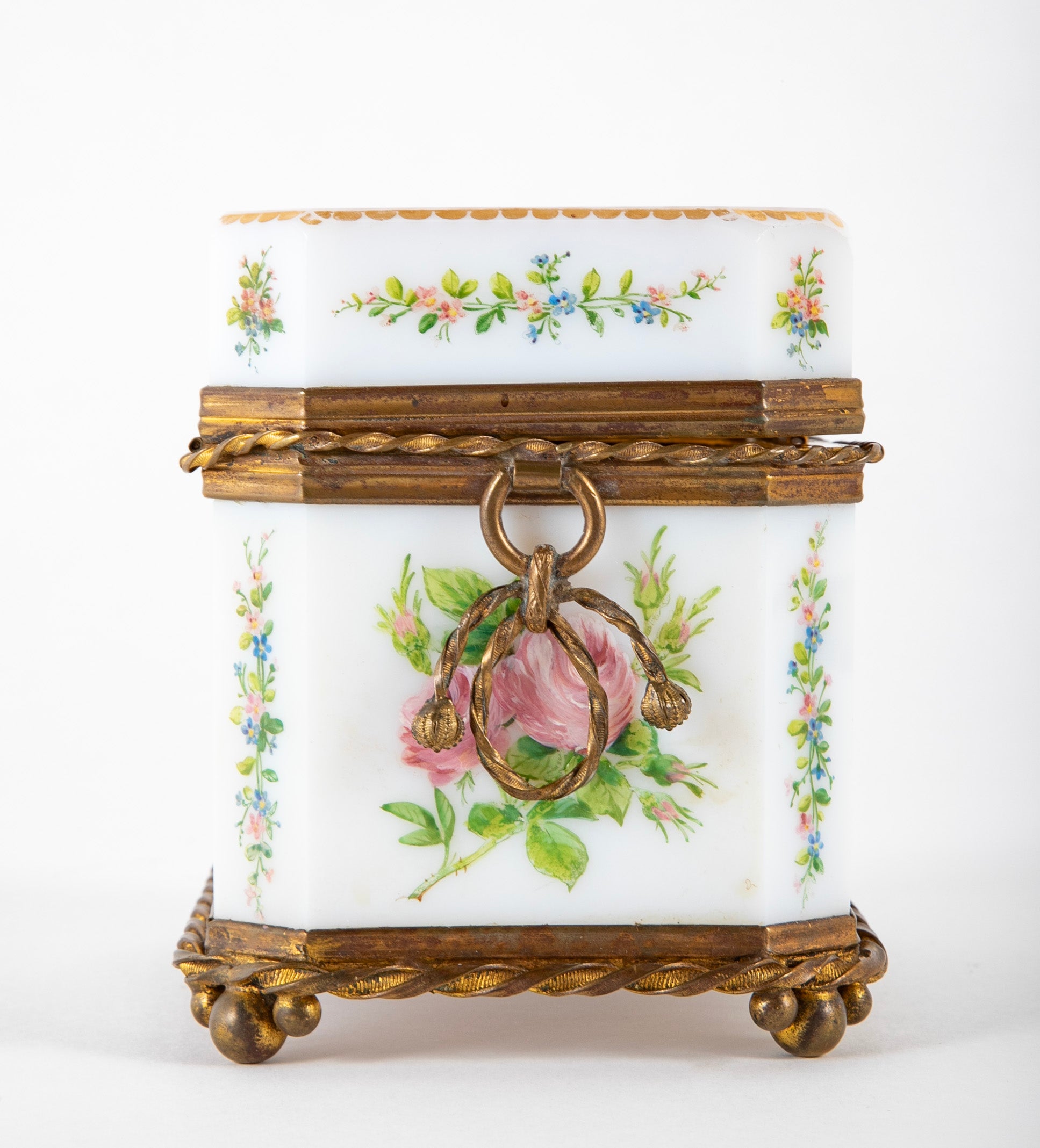 Baccarat Hand Painted Opaline Glass Perfume Casket