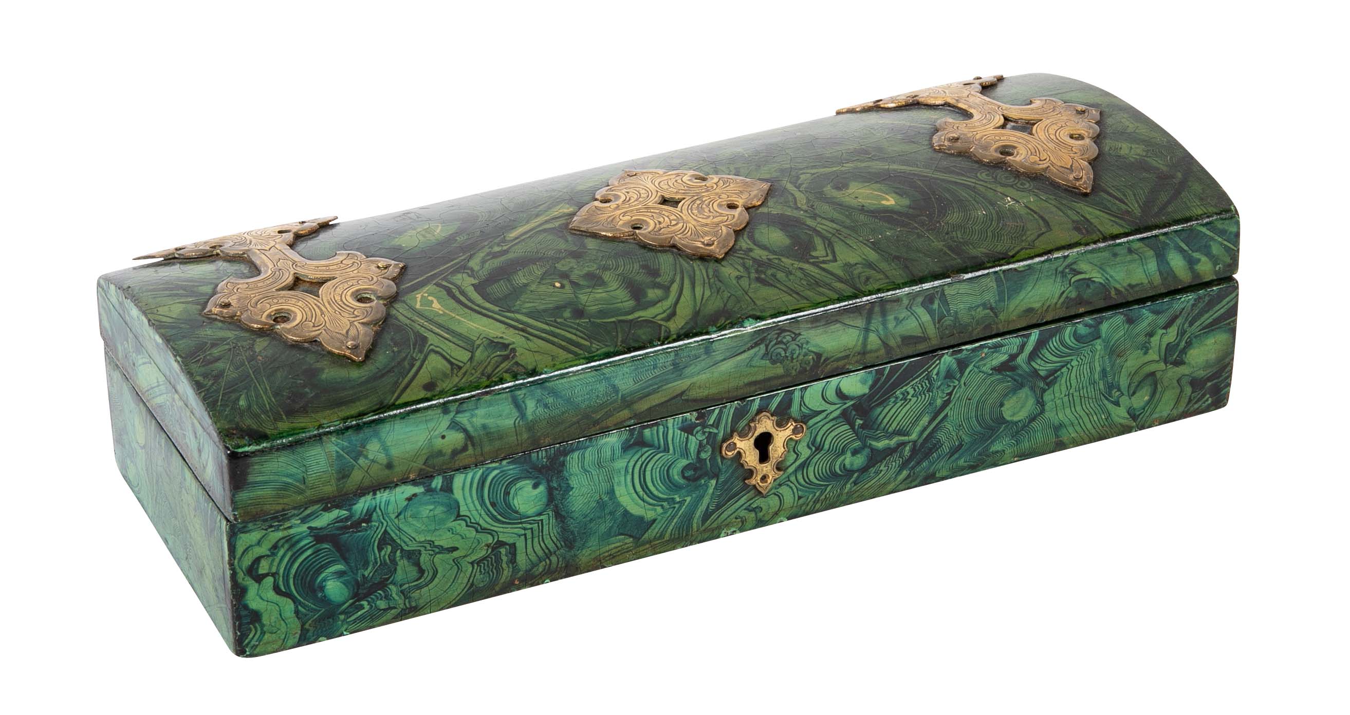 Late 19th Century Faux Malachite Painted Box with Brass Mounts