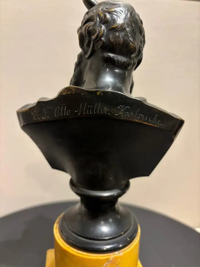 Signed Bronze Bust of Moses on a Sienna Marble Base, After Michelangelo