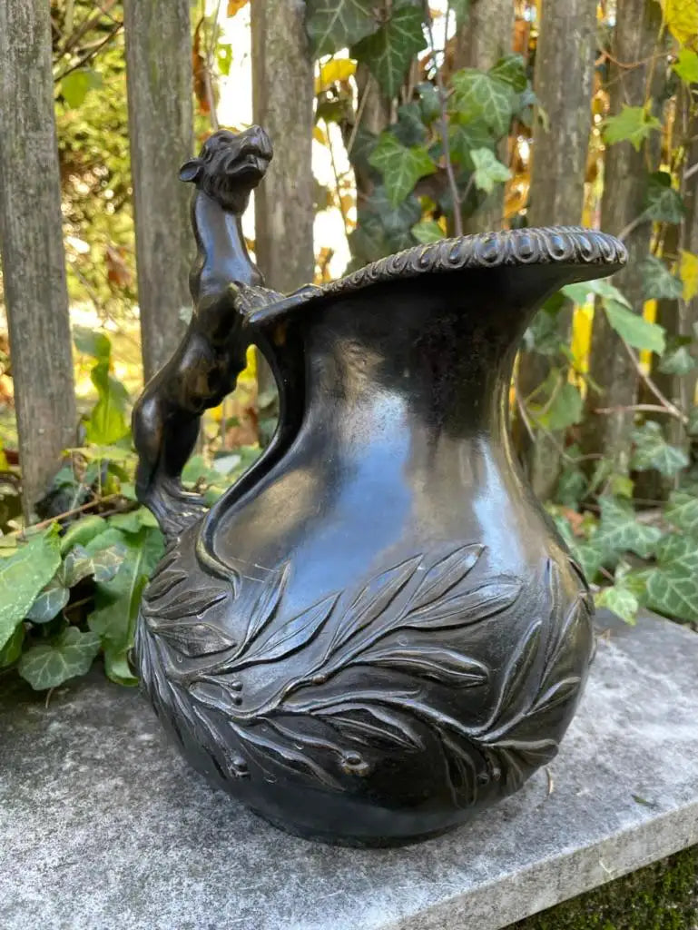 19th Century Italian Grand Tour Bronze Wine Vessel Askos with Panther Handle