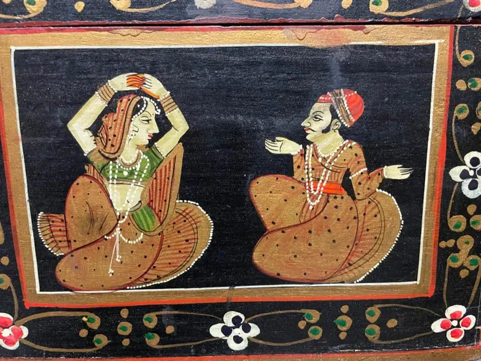 Anglo Indian Decorative Box with Painted Figures of Dancers
