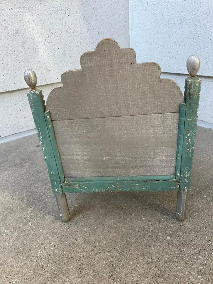 Tramp Art Folk Art Dog Bed With Silver And Blue Paint