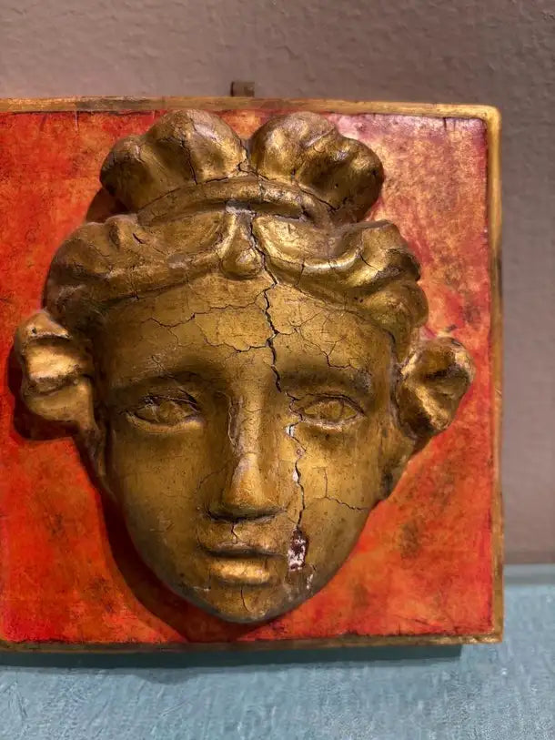 Pair of 18th Century Hand Carved Italian Neoclassical Giltwood Masks