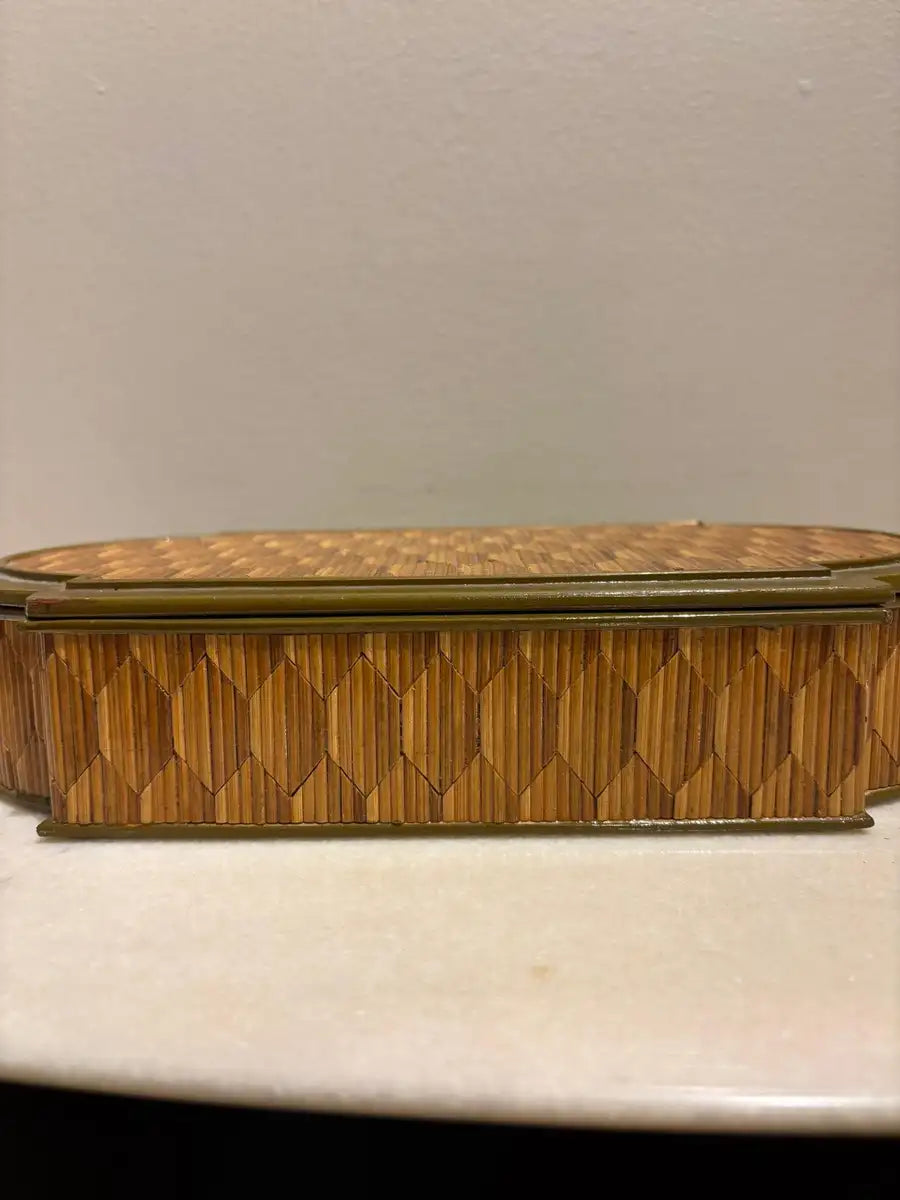 Anglo Indian Diamond Pattern Straw Work Box