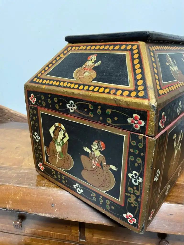 Anglo Indian Decorative Box with Painted Figures of Dancers
